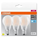 OSRAM LED BASE Classic A75, lampade LED a filamento smerigliato in vetro per base E27, forma di lampadina, bianco freddo ...