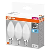 OSRAM LED BASE Classic B40, lampada LED a filamento smerigliato in vetro per base E14, forma di candela, bianco freddo ...
