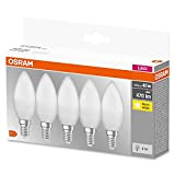 OSRAM LED BASE Classic B40, lampade LED a filamento smerigliato in vetro per base E14, forma di candela, bianco caldo ...