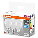 OSRAM LED BASE Classic P40, lampade LED a filamento smerigliato in vetro per base E14, forma di candela, bianco freddo ...