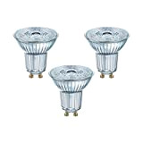 Osram LED BASE PAR16 Riflettore LED non dimmerabile, vetro, Bianco caldo, GU10, 4.3 W, Set di 3