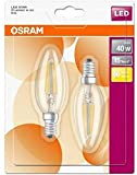 Osram Star Classic B, lampadina a LED, a forma di candela, E14, 4 W, luce bianca calda, 10 x 3.5 x 3.5 cm, 2 unità