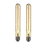OUGEER Confezione da 2 lampadine LED a tubo lungo T30, 4 W, stile Edison, in vetro dorato fumé T30, E27, ...