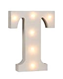 Out of the blue, lettera in legno illuminata a forma di T, con 6 luci a LED.