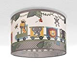 Paco Home Lampada da bambini lampada da soffitto LED camera dei bambini lampada treno animali, E27, Paralume: Verde (Ø45.5 cm), Tipo ...