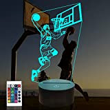 Pallacanestro giocatore ammonite lampada 3D luce notturna lampada illusione 3D per bambini, 16 colori che cambiano con telecomando, decorazione camera ...