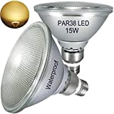 PAR38 LED bianco caldo 2700K,15W,confezione da 2 pezzi,riflettore in vetro,impermeabile,per interni ed esterni,luce bianca calda, luce circolare,lampadina E27 LED PAR38