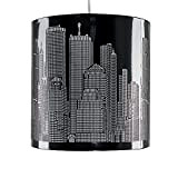Paralume moderno e di metallo nero lucido con motivo del profilo di New York -- per lampada a sospensione