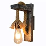 Partenopea® Applique lampada da parete in legno e corda di canapa per lampadina led E27 max 60w Stile Rustico Country ...