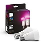 Philips Hue White&Color Ambiance Lampadina Smart Led, Bluetooth, Controllo Vocale, Dimmerabili, Attacco E27, 9 W, 2 Pezzi