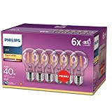 Philips Lampadina LED Goccia Filamento, 6 Pezzi, Equivalente a 40W, Attacco E27, Luce Bianca Calda, non Dimmerabile