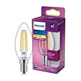 Philips LED Lampadina candela a Filamento, Equivalente a 60W, Attacco E14, Luce Bianca Calda, 2700K, non Dimmerabile