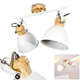 Plafoniera Banjul, in metallo in bianco/legno, a 2 luci, attacco lampadine E27 max. 40 watt, adatta a lampadine a LED. ...