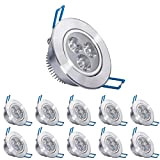 Pocketman 10 x 220V 3W LED Faretti da incasso, Lampada da soffitto, con trasformatore, bianco freddo, 280-300 lumen (30W equivalente)