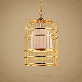 Popertr Lampadario decorativo - Gold Shabby Chic Bird Cage telo ombreggiante, Lampada Gabbia d'epoca industriale E27 del metallo del ferro ...