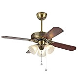 Popular National Glass Lampshade Flush Mount Ceiling Fan with Light (Blade Color : Bronze Voltage : 220V)