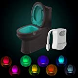 Powerole Luce Notturna WC LED Lampada Sensore Movimento,Alimentato da Batteria Impermeabile Luce Notturna, Luce WC per Bagno, 8 Cambiamento di ...
