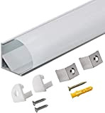 Profilo Alluminio LED Opale 45° - 10x1MT Profilo LED Anodizzato V-Figura per Strisce LED con Tappo Laterale Terminale,Clip di Montaggio,Copertura,Compatto ...