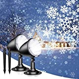 Proiettore Esterno Natale,Proiettore di Fiocchi di Neve 2 pezzi en Esterno e Interno Fiocchi di neve ​di Natale Impermeabili IP65 ...