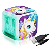 QearFun Sveglie digitali Unicorn per Ragazze, LED Night Cube incandescente Orologio LCD con Bambini Leggeri Sveglia Comodino Regali di Compleanno ...