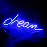 QiaoFei LED Blue Dream Neon Light Signs Dream Shape Neon Night Lights for Kid's Room Decor Light Lamp Bedroom Bar ...