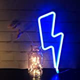 QiaoFei Luce al Neon Fulmine Blu, Decorazione da Parete con Segno di Fulmine a LED per Natale, Festa di Compleanno, ...