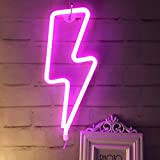 QiaoFei Pink Lightning Neon Light, LED Lightning Sign Shaped Decor Light, Wall Decoration for Christmas, Birthday Party, Kids Room, Living ...