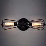 Raxinbang. Retro lampada da parete industriale con schermo gabbia di metallo Ponteggio lampada da parete 2 lampadine E27 40W nero ...