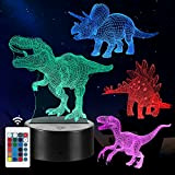Regali di Dinosauro, 4 Pezzi di Luce Notturna con Lampada a Dinosauro 3D con 16 Cambi di Colore e Telecomando, ...