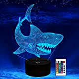Regali di squalo, Fan di squalo Luce notturna 3D 16 colori Lampada da notte per bambini con telecomando, Lampada illusione ...