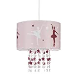 Relaxdays 10022847 Lampadario da soffitto per bambina lampada a sospensione da bambini con ballerina stelle mobili cameretta rosa