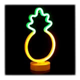Relaxdays Lampada a Led con Luce al Neon Ananas, da Tavolo, a Batteria, per Party, H: 30 cm, Arancione/Verde