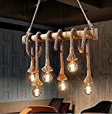 Retro Chandelier Four-HeaHemp Rope Chandelier Height Adjustable Bamboo Lamp Body Can Be Usefor DIY in Restaurants Bedrooms Kitchens AnBars [Grade ...