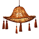 Retro stile paglia cappello a sospensione luce creativo tessuto a mano rivestito di vimini lampadario lampadario appendere decorazioni rustiche lampada ...
