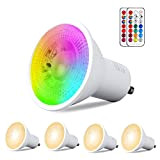 REYLAX® 4pcs Lampadine LED GU10 6W, RGB + Bianco Caldo, Faretti LED Che Cambiano Colore, 12 Colori 5 Modalità, Attivazione ...
