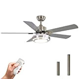 RIIMUHIR Warmiplanet Ceiling Fan with LED Light And Remote Control, 52 inch, Brushed Nickel（5-Blades）