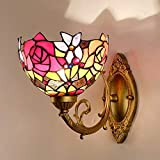 Rose Stained Glass Lampada Da Parete, Tiffany Stile Lampada A Muro Retrò Puro Artigianato Wall Light Per Corridoio Camera Bedside ...