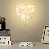 Roylvan 38cm Lampada da Tavolo Decorativa a Forma di Cuore, Lampada da Comodino Catena Luminosa Luci LED a Batteria Decorazione ...