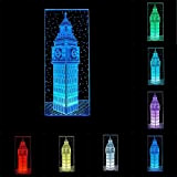 RUMOCOVO® Arredamento camera da letto Comodino 3D Big Ben Night Light Colorful Londra Costruzione Visiva Elizabeth Tower Lampada Da Tavolo ...