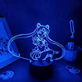 Sailor Moon - Tsukino USAGI Figura 3D Lampada LED RGB Illusione luci notturne per manga camera da letto decorazione tavolo ...