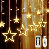 SALCAR Finestra Luci Sipario di Natale Telecomando del 138 LEDs, 2 * 1m Catena Luminosa 12 stelle (φ10/20cm), Interfaccia USB ...