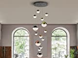 Schuller Sphere - Dimmerabile a 14 luci a LED integrate con luce a sospensione a grappolo, rame, ottone satinato, cromo, ...