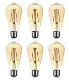 SD LUX E27 LED lampadine filamento vintage LED lampadine ST64 Ambra, no Flicker Edison vite LED – 6W (equivalente 60W) ...