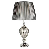 Searchlight Greyson - Lampada da tavolo 1 luce in vetro grigio, trasparente con paralume grigio, E27