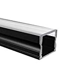 SEMI - Profilo in alluminio da 150 cm, con striscia a LED, colore nero + 150 cm, copertura semi trasparente ...