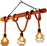 Semplice 3-Lights Personalizzato Vintage Industriale Corda di Canapa Lampadario American Village Retro Legno Massello Creativo Lampada a Sospensione E27
