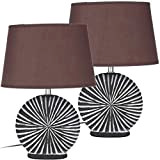 Set in due BRUBAKER Lampada da tavolo in ceramica marrone/bianco, paralume marrone - Altezza 36 cm