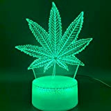 SFALHX 3D Illusion Led Night Light Lampada Botanica Cannabis Marijuana Office Bar Room Lampada decorativa o Battery Powered Nightlight