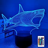 SHARK 3D Illusion Night Light Ocean Sport Desk Lampada da tavolo, 16 colori Telecomando LED Nightlight per bambini ragazzi