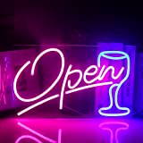SIGNSHIP Apri il bicchiere da vino Open Neon Sign Pinchiostro Luce al neon LED blu Decorazione da parete per camera ...